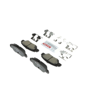 Bosch QuietCast pads installed on a vehicle rear brake demonstrating fit and quiet braking