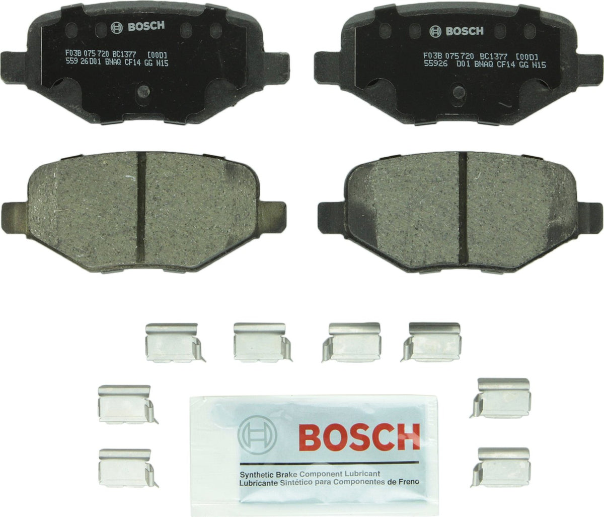 Bosch QuietCast rear packaging showing contents and clear fitment information for confident purchase