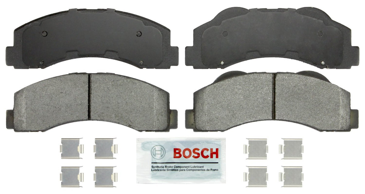 Bosch Severe Duty front packaging showing durable pad construction and easy fitment benefit