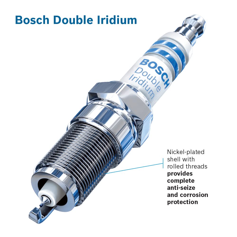 Bosch plug beside ruler size comparison illustrating compact OE-fit advantage