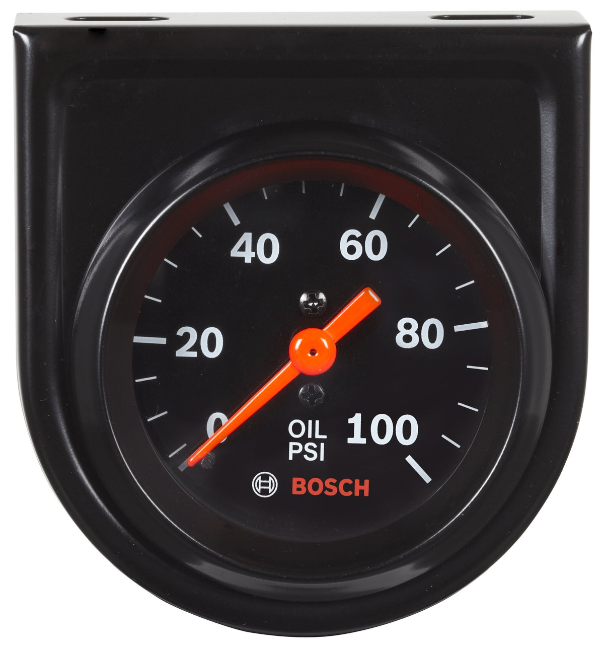 Bosch front dial view showing black face and clear pointer for quick pressure checks