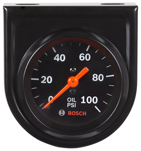 Bosch front dial view showing black face and clear pointer for quick pressure checks