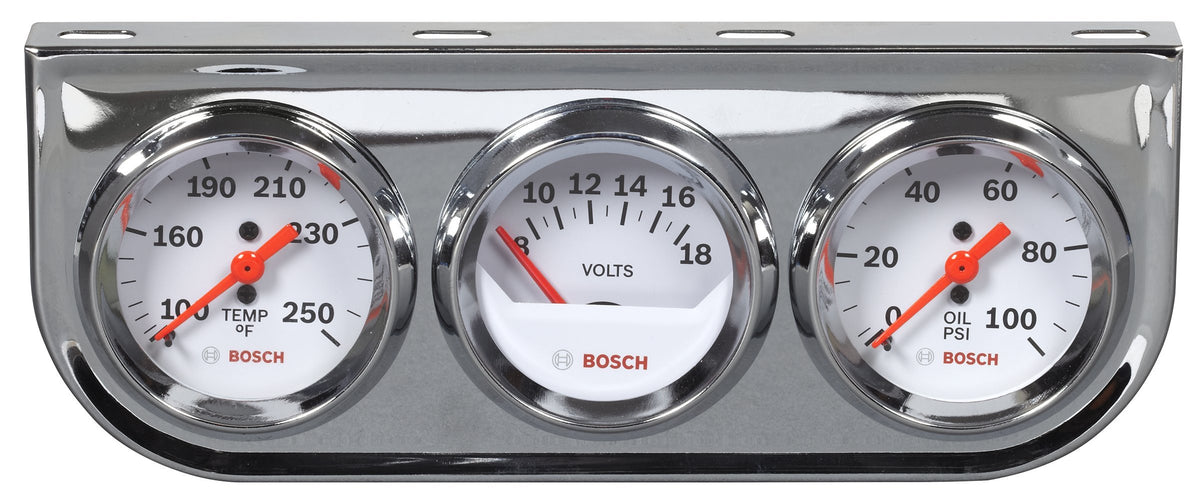 Bosch front panel with three white-dial gauges showing clear readings and improved visibility