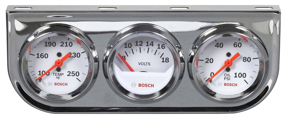 Bosch front panel with three white-dial gauges showing clear readings and improved visibility
