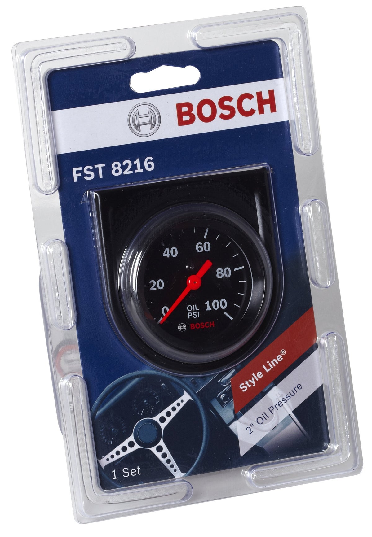 Bosch gauge installed in dashboard showing neat fit and illuminated readability