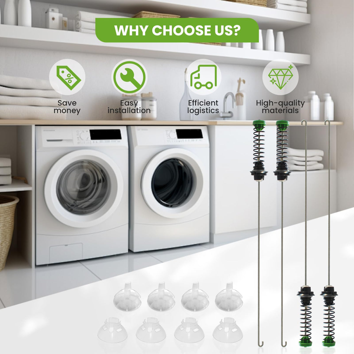 BOSRUIDA installed suspension rod inside washer tub showing reduced movement benefit