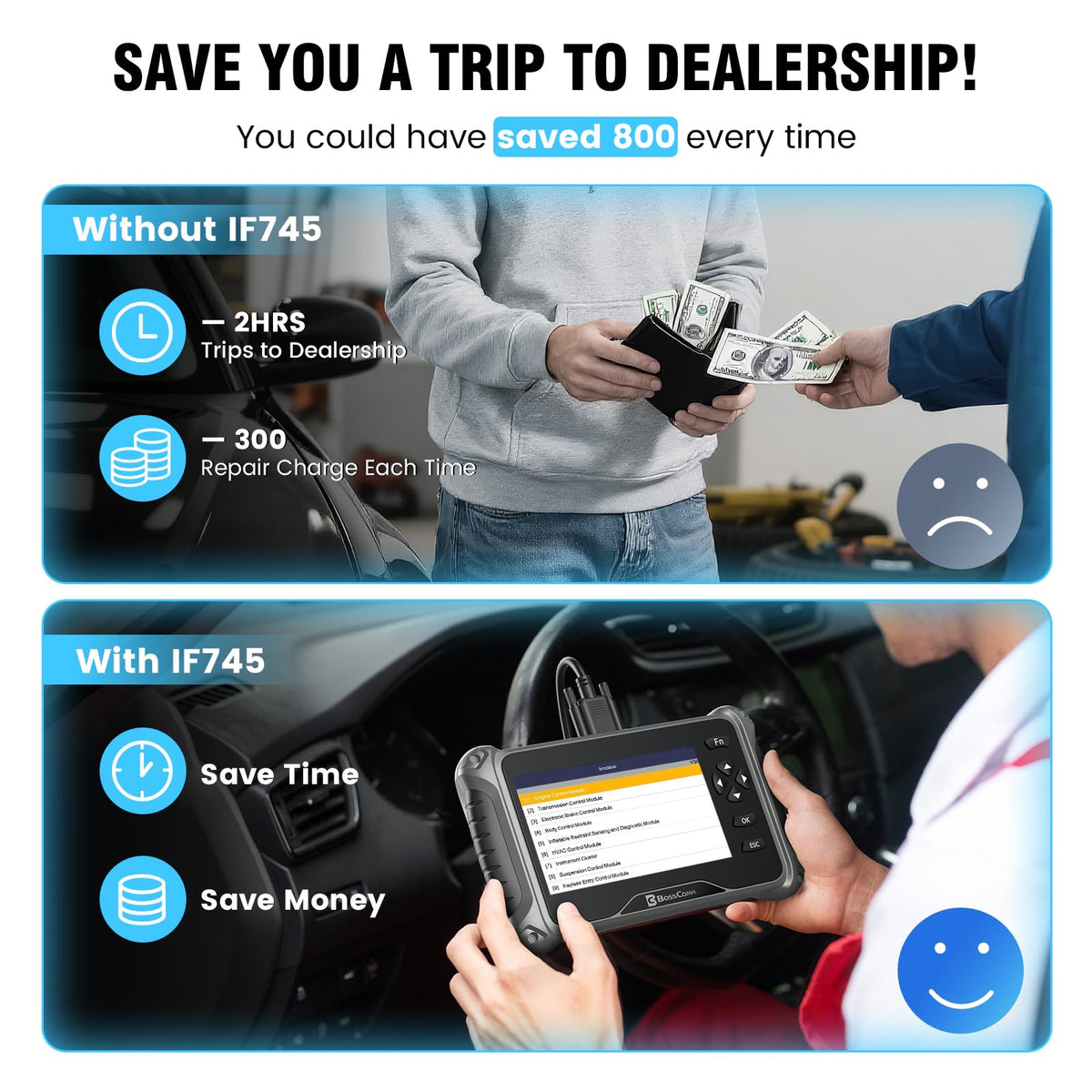 BC BossComm IF745 AutoVIN screen capturing vehicle ID for faster diagnostics