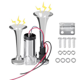 BOTAOSS front view of dual trumpets showing bold silver look and strong projection