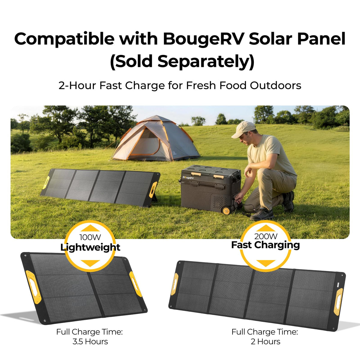 Person holding BougeRV battery showing light weight for easy transport