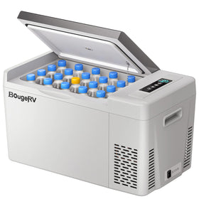 BougeRV CR22 front view showing compact 23‑quart design and grey finish for easy placement