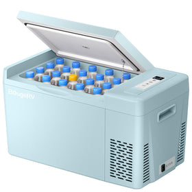 BougeRV CR22 front view showing compact fridge design and rugged finish for travel
