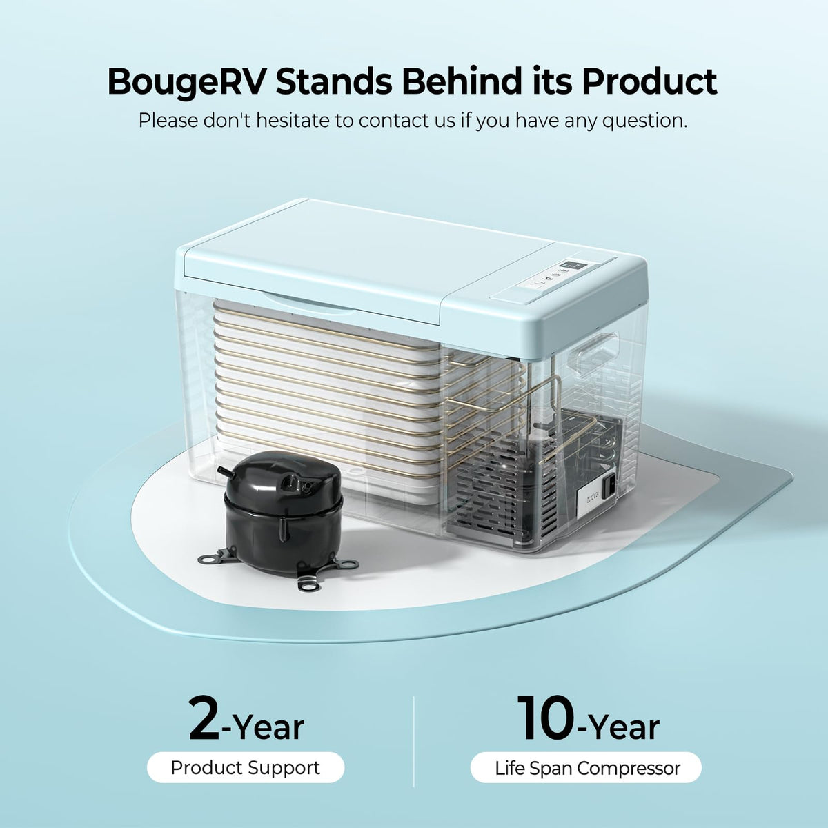 BougeRV next to backpack showing 23-quart size and lightweight portability benefit