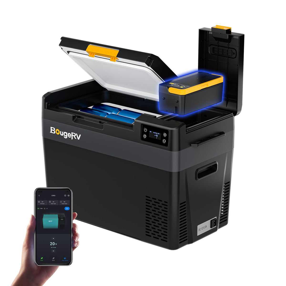 BougeRV CRX3 front view closed showing compact portable fridge and durable lid for easy transport