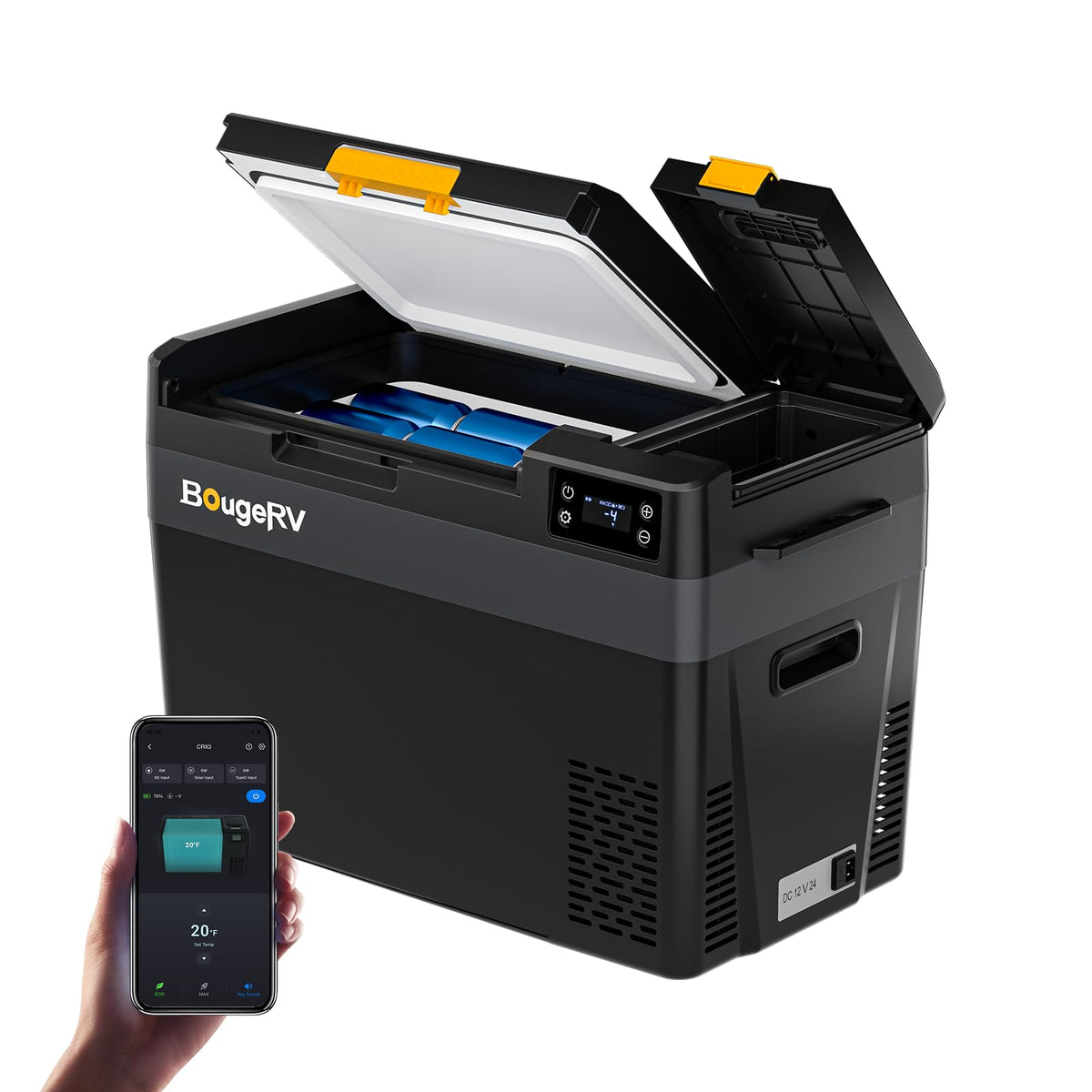 BougeRV CRX3 front view showing compact portable fridge benefit of space-saving
