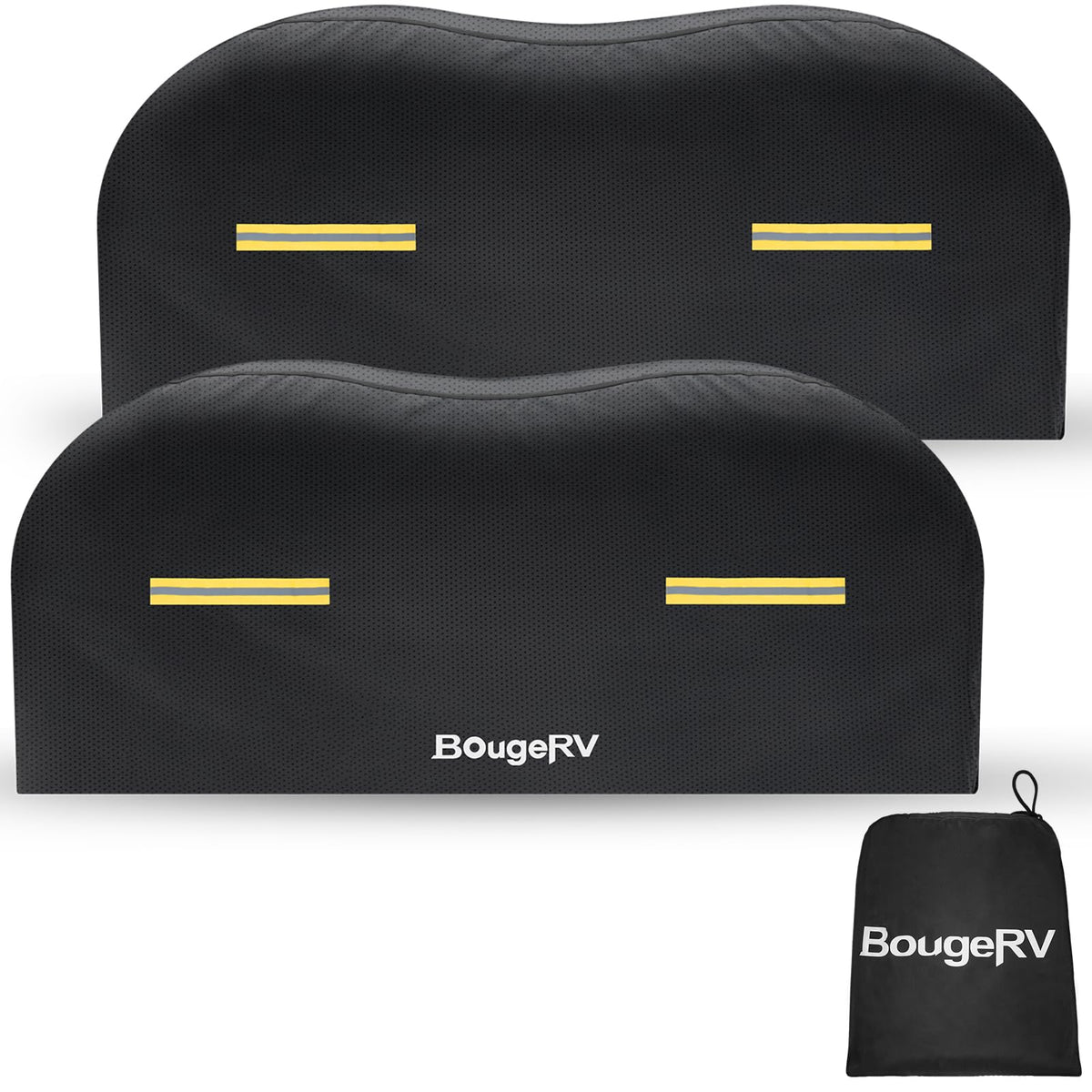 BougeRV front view of dual-axle wheel covers showing full protection