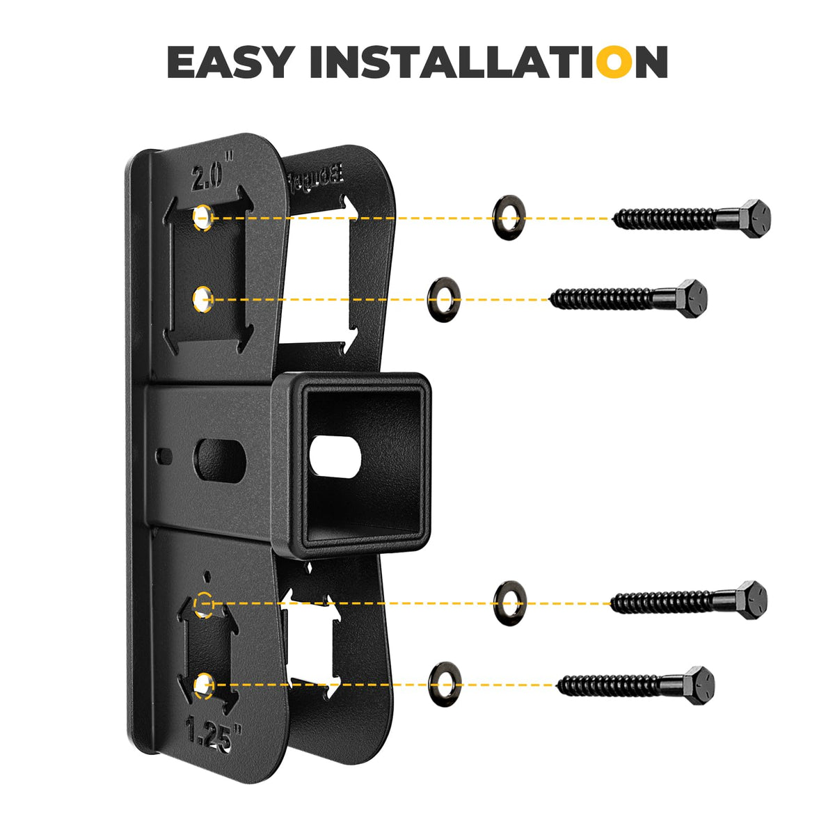 BougeRV close-up of receiver cradle showcasing sturdy construction benefit