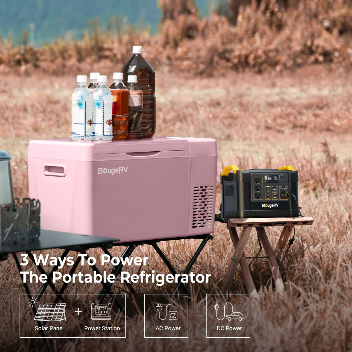 BougeRV portable refrigerator installed in a car trunk illustrating travel convenience