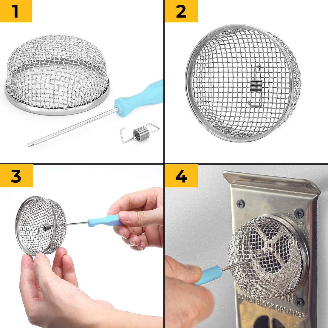 BougeRV vent screens beside a ruler showing precise dimensions for correct fitment