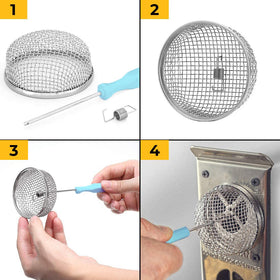 BougeRV vent screens beside a ruler showing precise dimensions for correct fitment