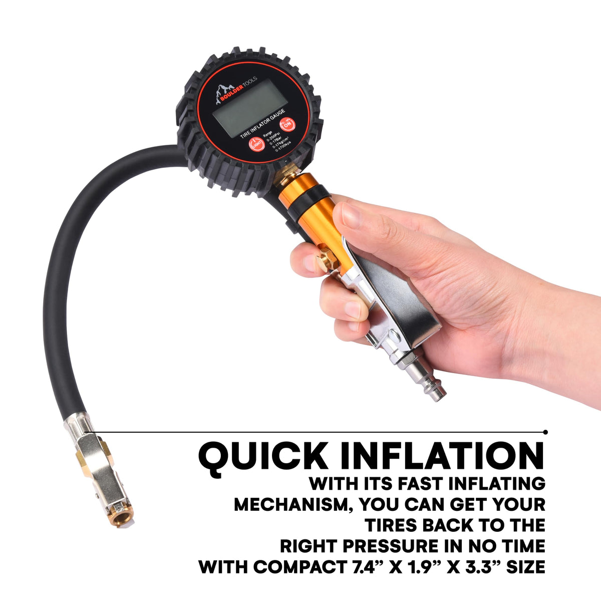 Boulder Tools rubber hose and textured grip for comfortable durable handling
