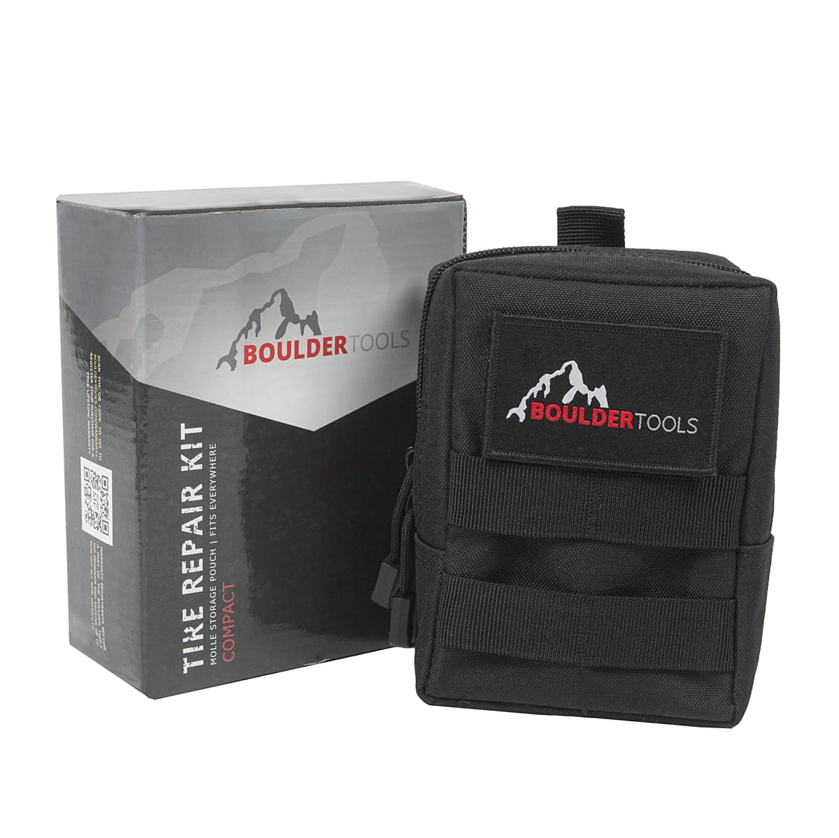 Boulder Tools kit in use on a motorcycle tire enabling fast temporary repair