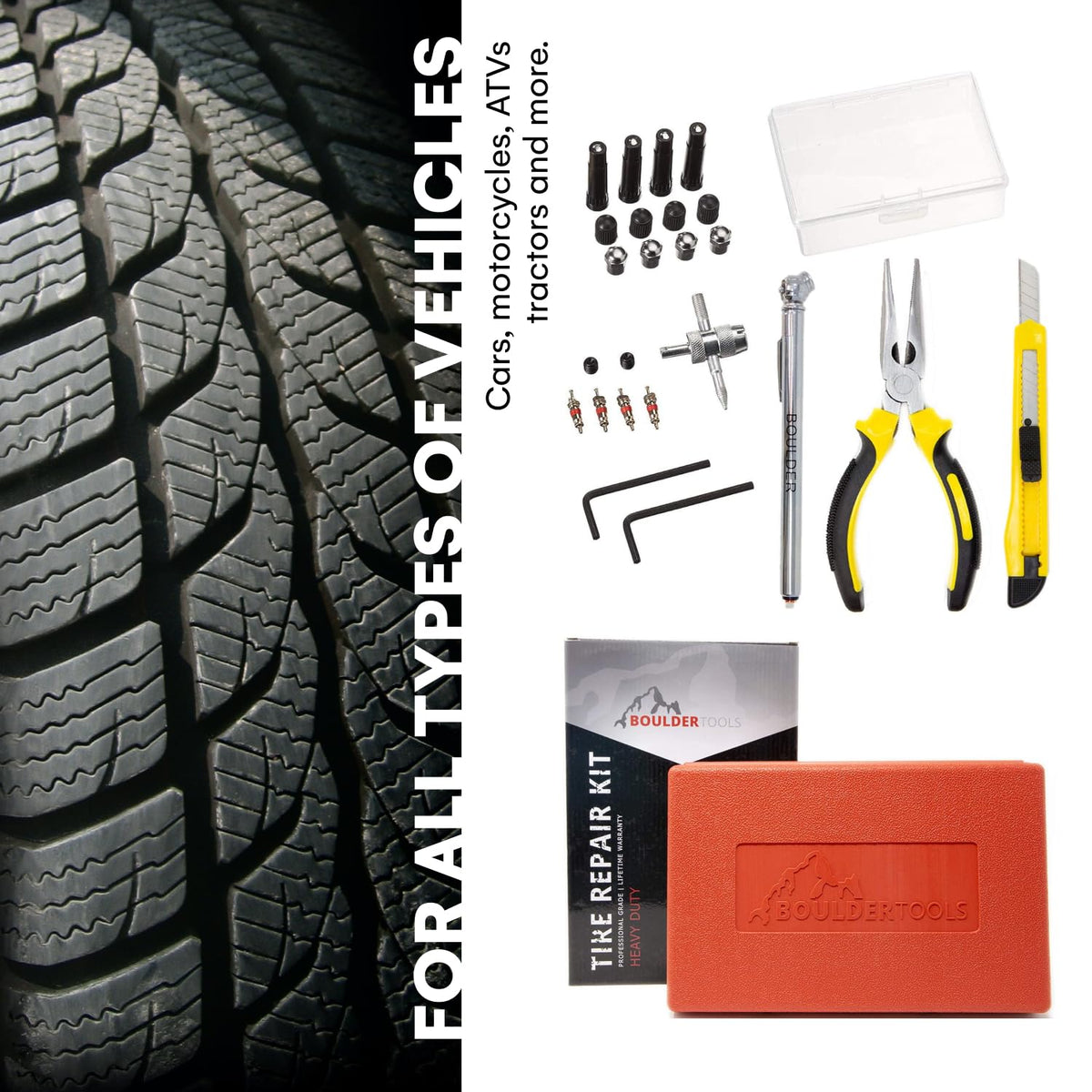 Boulder Tools repair kit stored in a car trunk for fast roadside access