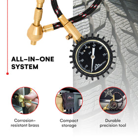 Boulder Tools repair accessories laid out showing spare valve cores, caps, and repair tool convenience