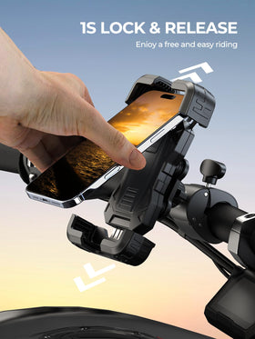 Bovemanx on motorcycle in motion, reliable secure phone access