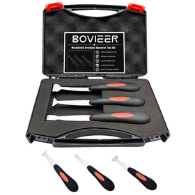 BOVIEER front of kit showing three scrapers and case for organized storage