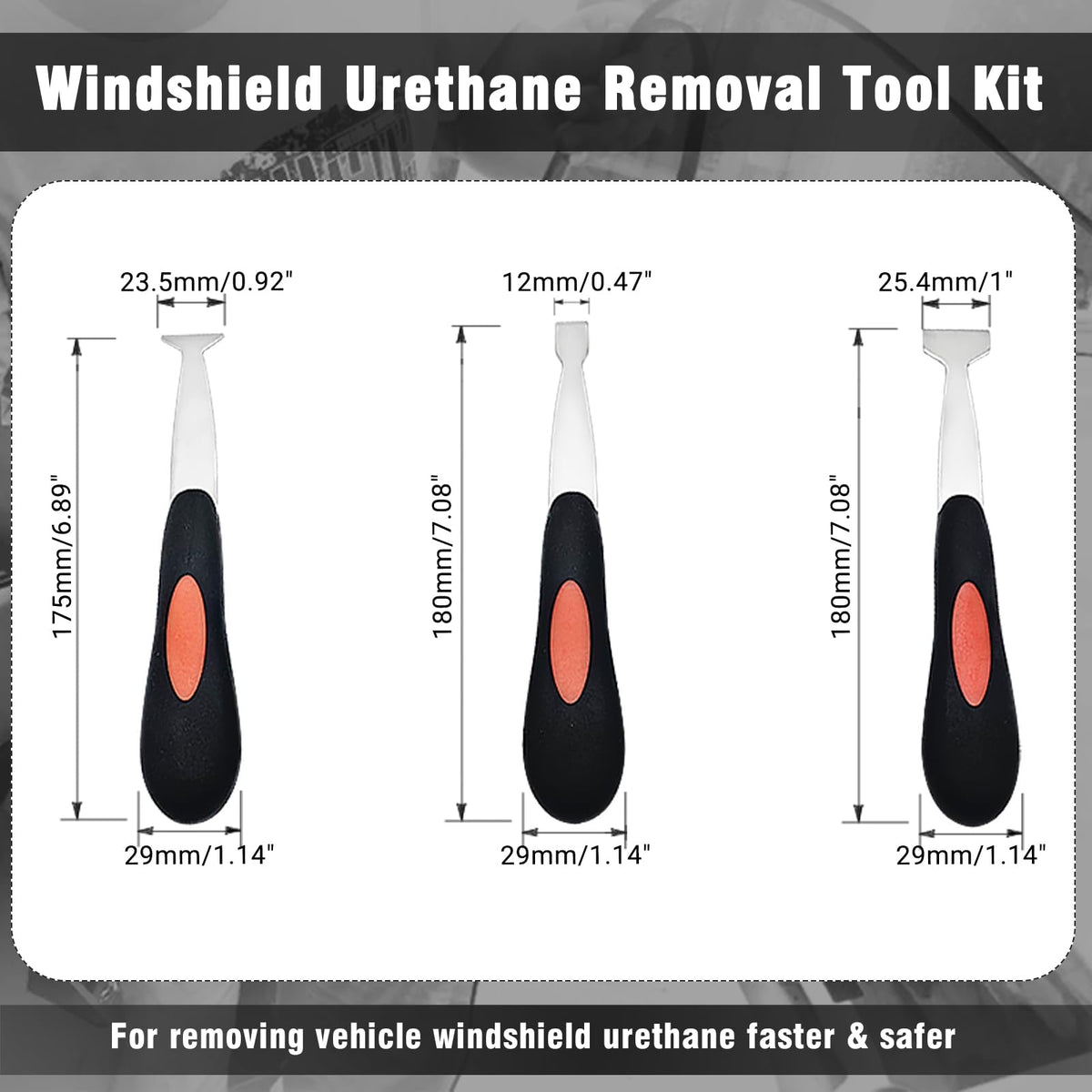 BOVIEER tools in use on windshield removing urethane adhesive precisely