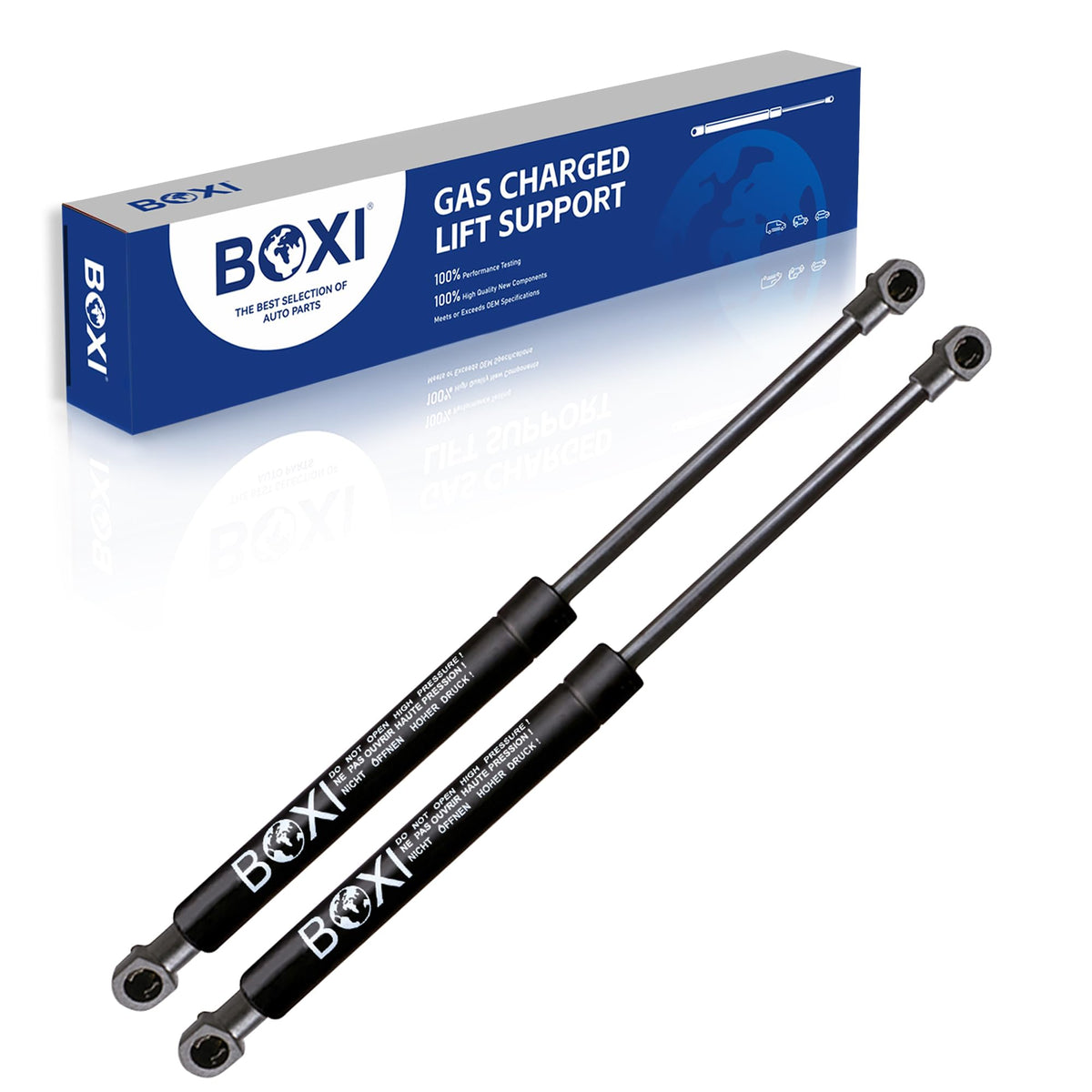 BOXI front view of two gas struts installed on Fiat 500 hatch showing improved lift