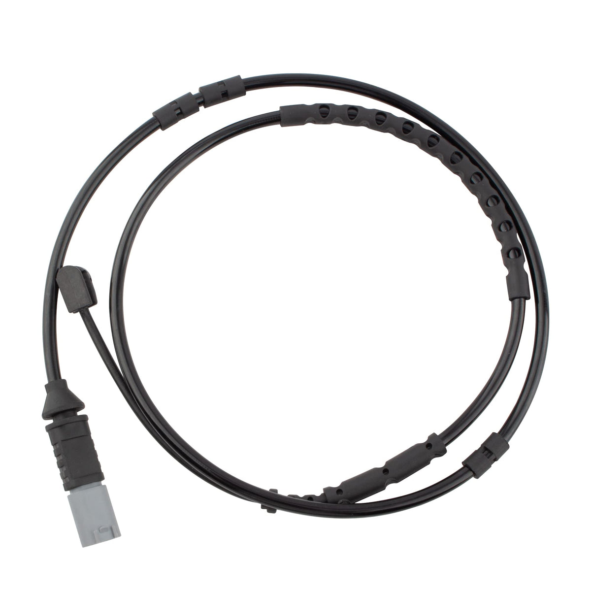 BOXI sensor installed on a BMW brake pad demonstrating correct routing and secure clip retention