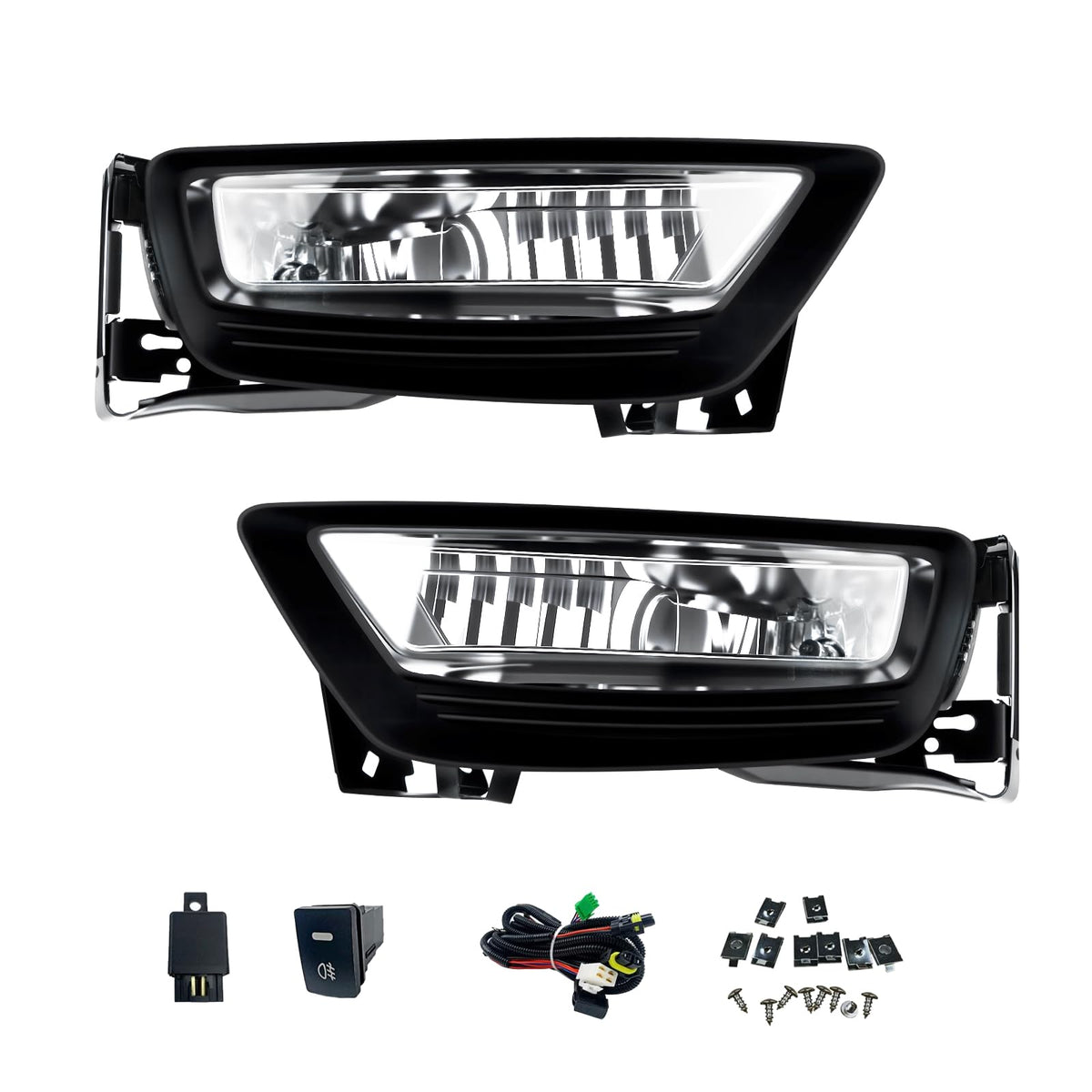 Boxlight front view packaging showing complete fog light kit and benefits