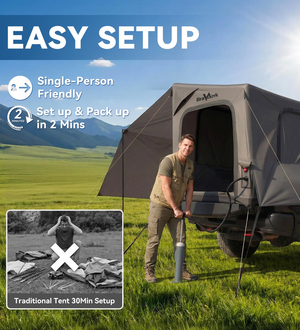 BravArrk close view of detachable zippered awning offering flexible shade