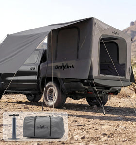 BravArrk front view on truck showing quick setup and stable shelter