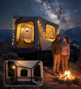 BravArrk next to person for scale illustrating fit for 5.5–8 ft beds
