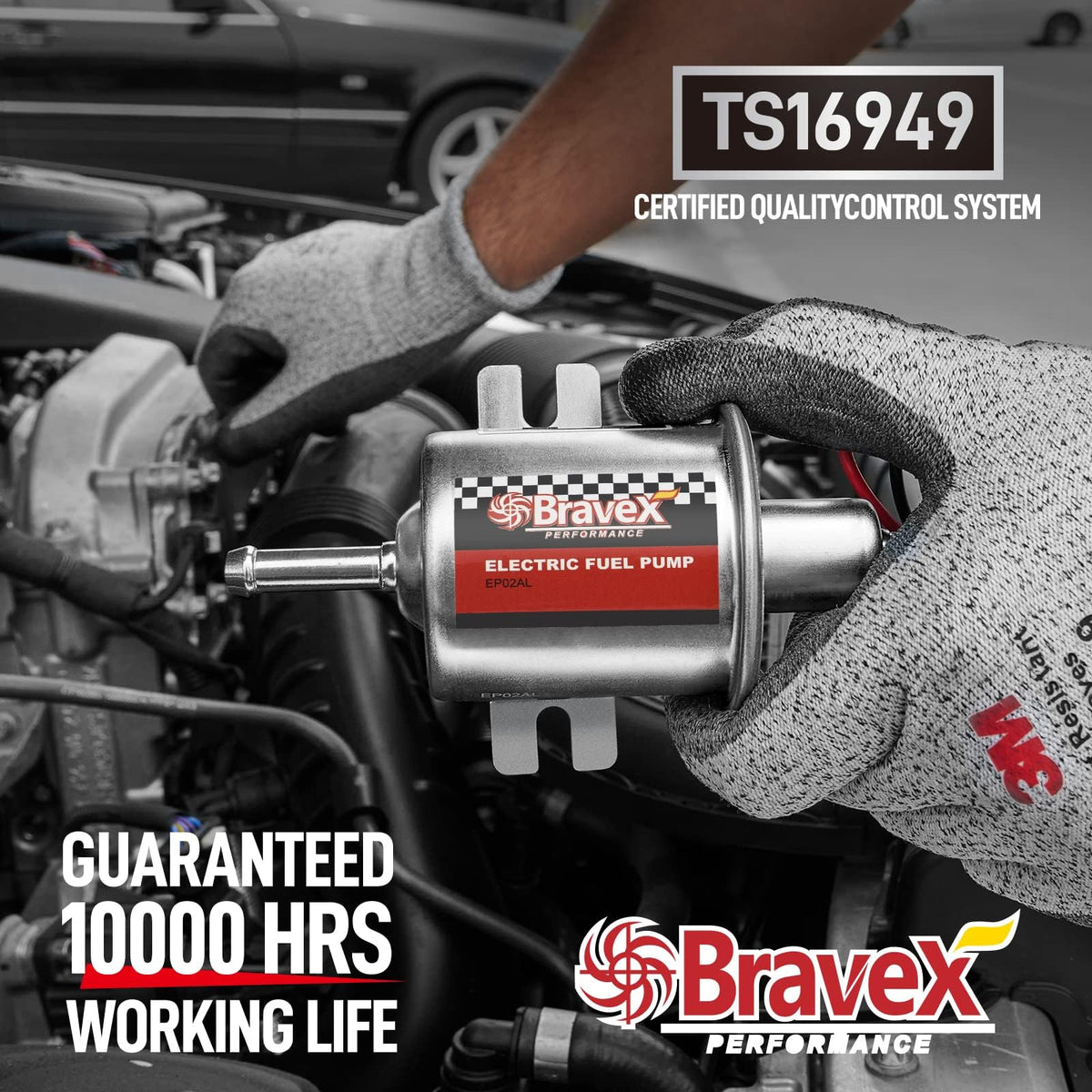Bravex HEP-02A inlet and outlet detail showing hose connections for secure fit