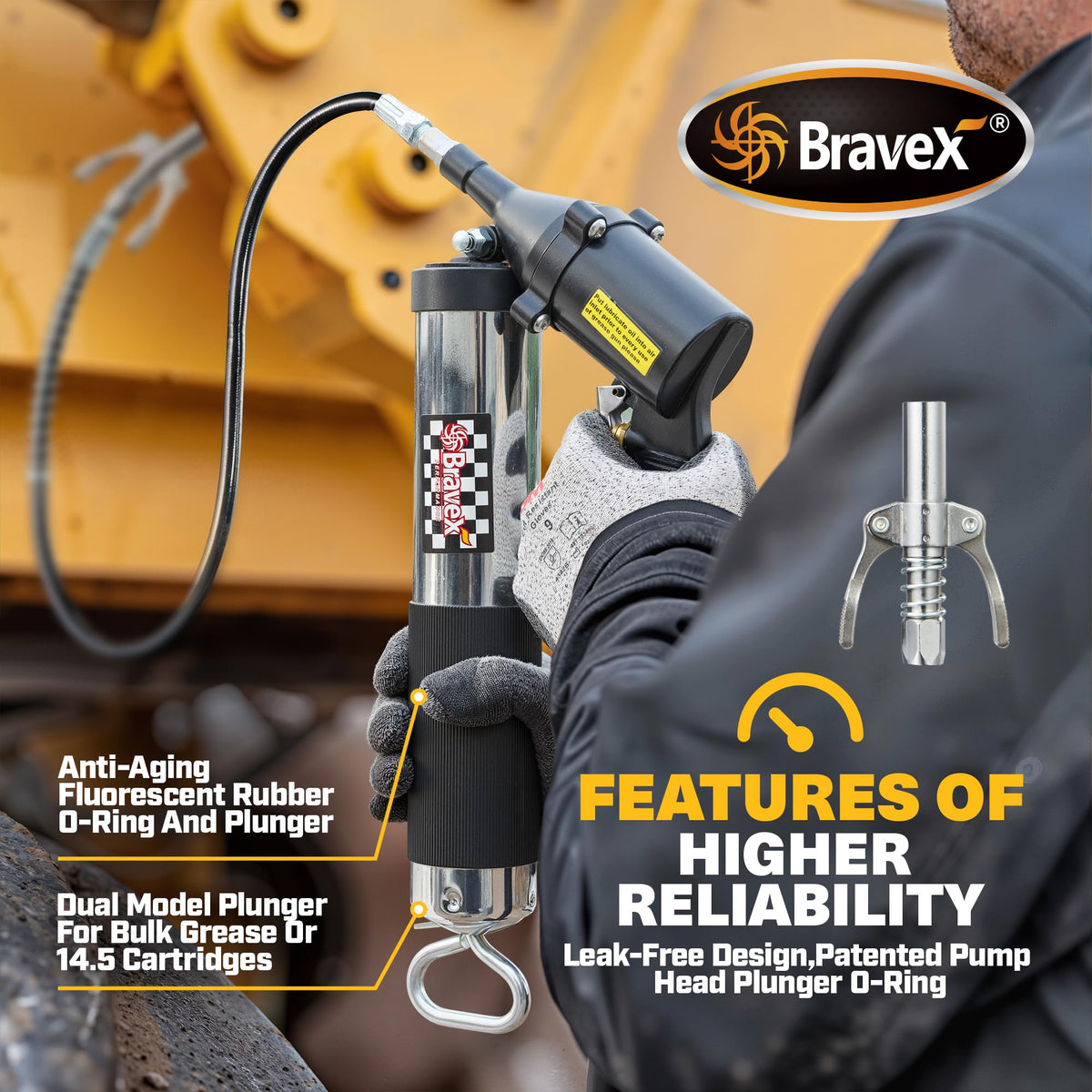 bravex stiff nozzle and metal extension close-up for precise grease placement