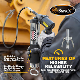 bravex stiff nozzle and metal extension close-up for precise grease placement