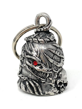 Bravo Bells skull dragon diamond front view showing bold design and durable finish