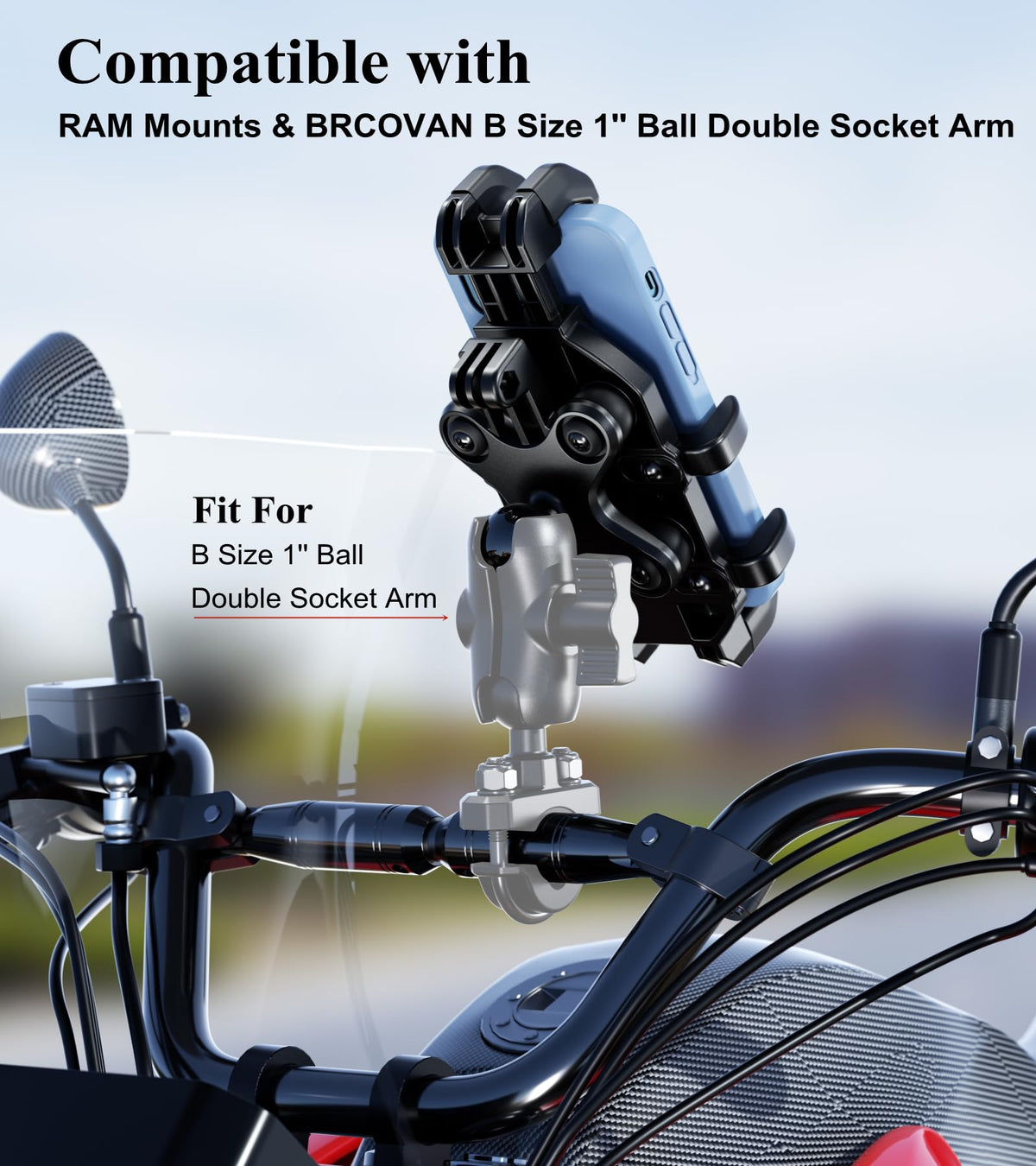 BRCOVAN 1-inch ball joint connection showing compatibility and flexible adjustment
