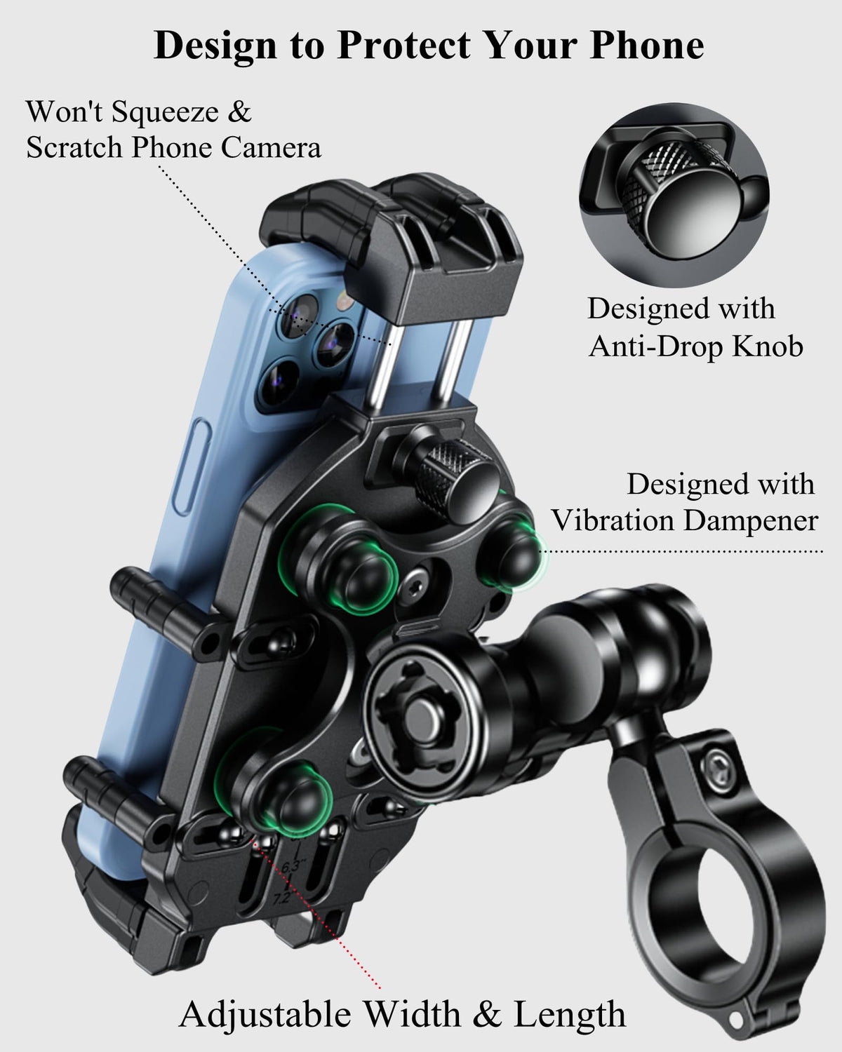 BRCOVAN double-socket arm and locking knob ensuring rigid support