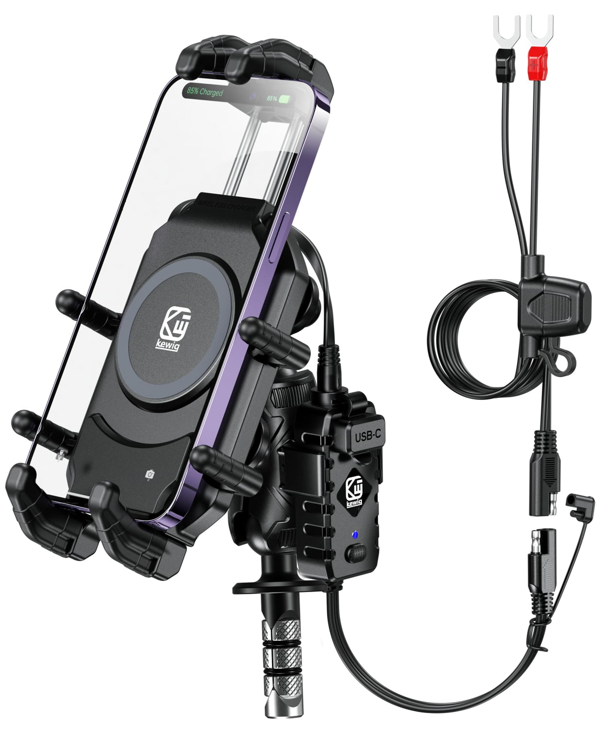 BRCOVAN front view of fork-stem mount showing secure hold and charging