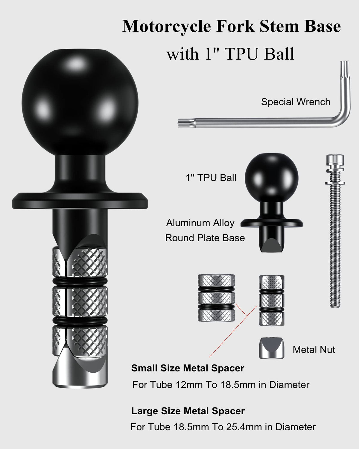 BRCOVAN ball base inserted into fork stem demonstrating simple install benefit