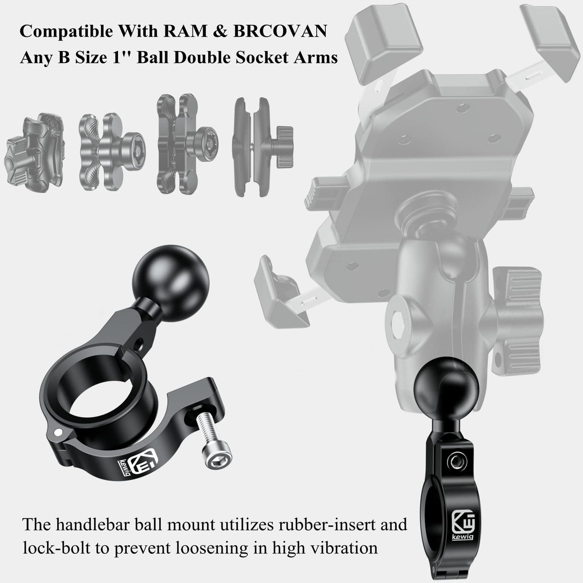 BRCOVAN mount installed on a motorcycle handlebar showing secure accessory anchoring