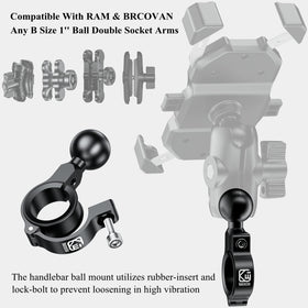 BRCOVAN mount installed on a motorcycle handlebar showing secure accessory anchoring