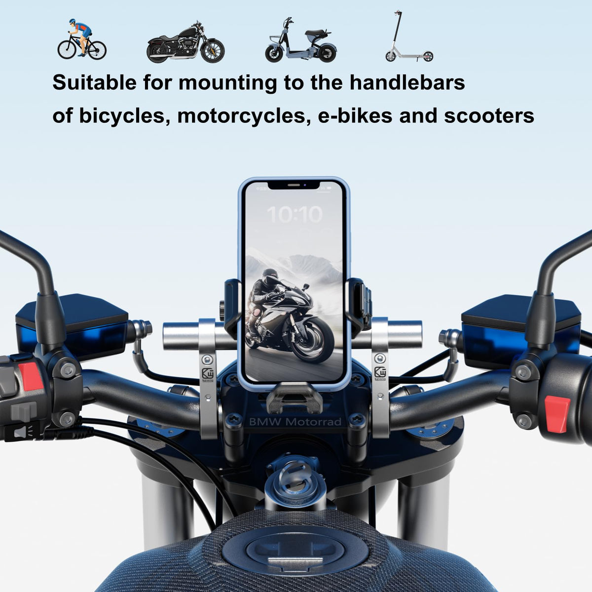 BRCOVAN mounted on motorcycle handlebar with camera, increases mounting options safely