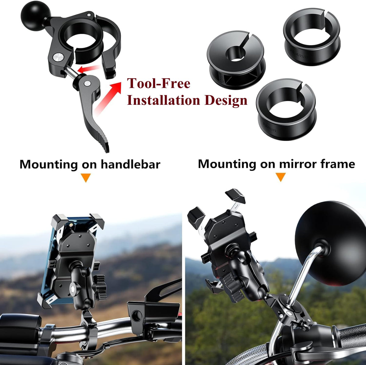BRCOVAN clamp mounted on motorcycle handlebar providing steady support