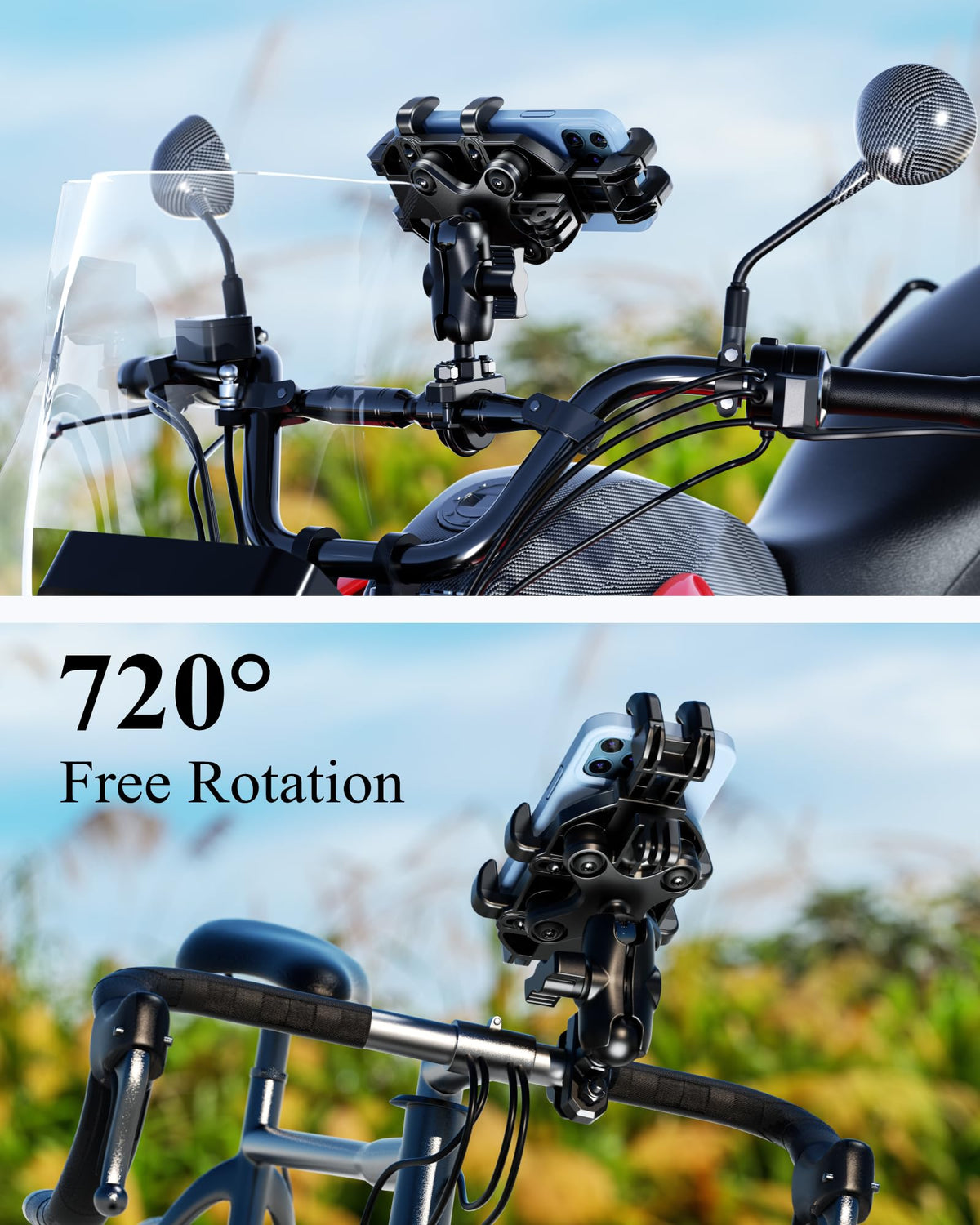 BRCOVAN mounted on motorcycle handlebar delivering stable navigation view