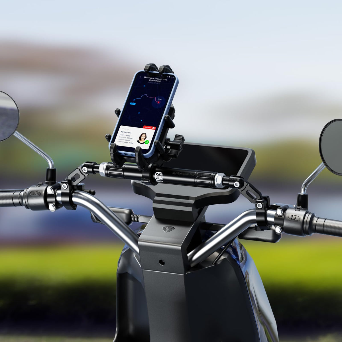 BRCOVAN mounted on street bike cockpit showing organized accessory mounting